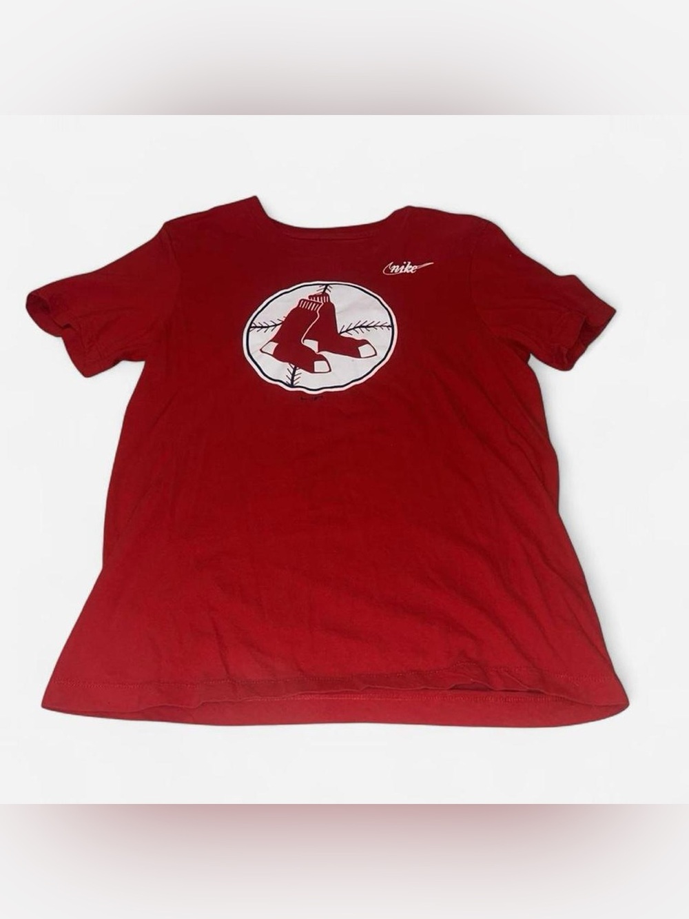Nike Red Boston Socks Logo T‑Shirt